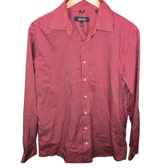 Kenneth Cole Reaction Men’s Red and Pink Checked Button Down Size 16-16.5 34-35 - Picture 1 of 6